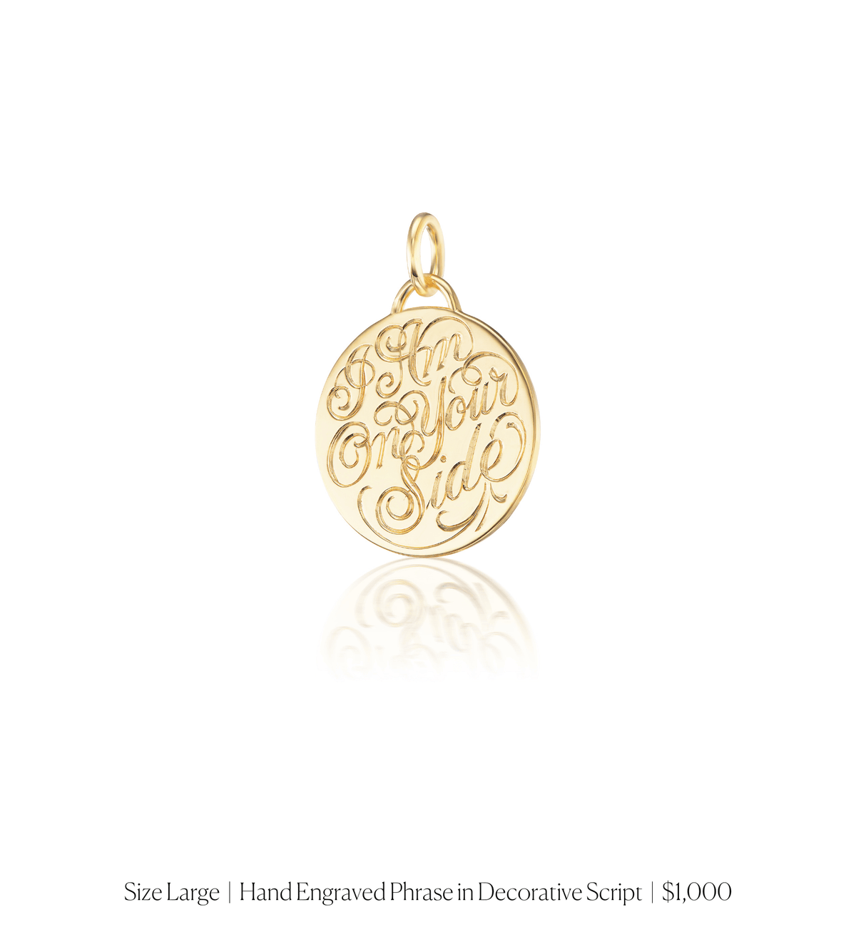 14k solid gold personalized Classic Circle Charm with custom hand engraving