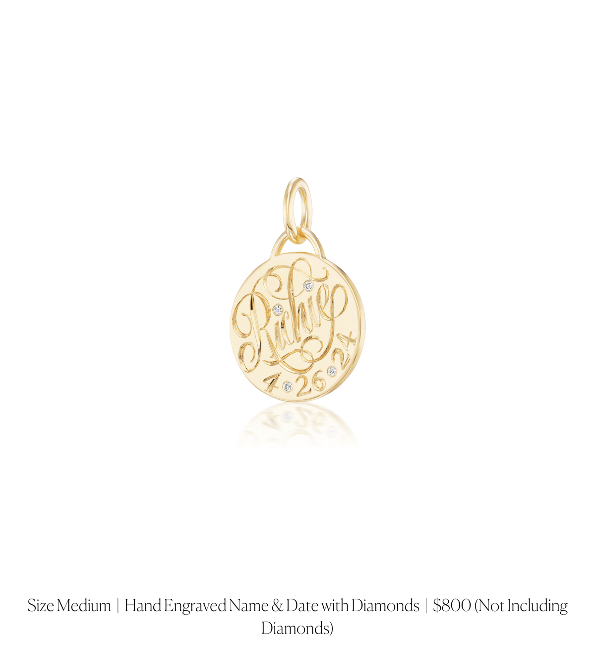 14k solid gold personalized Classic Circle Charm with custom hand engraving