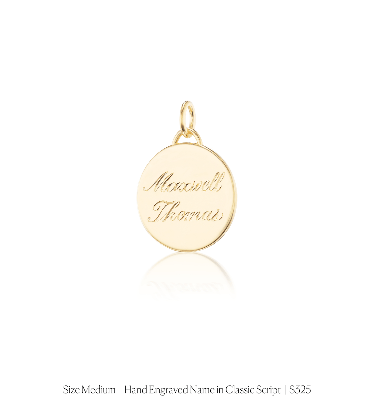 14k solid gold personalized Classic Circle Charm with custom hand engraving