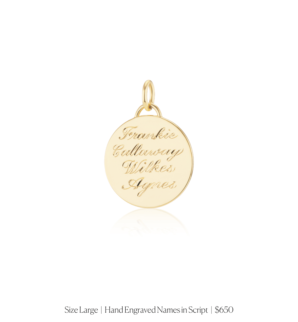14k solid gold personalized Classic Circle Charm with custom hand engraving