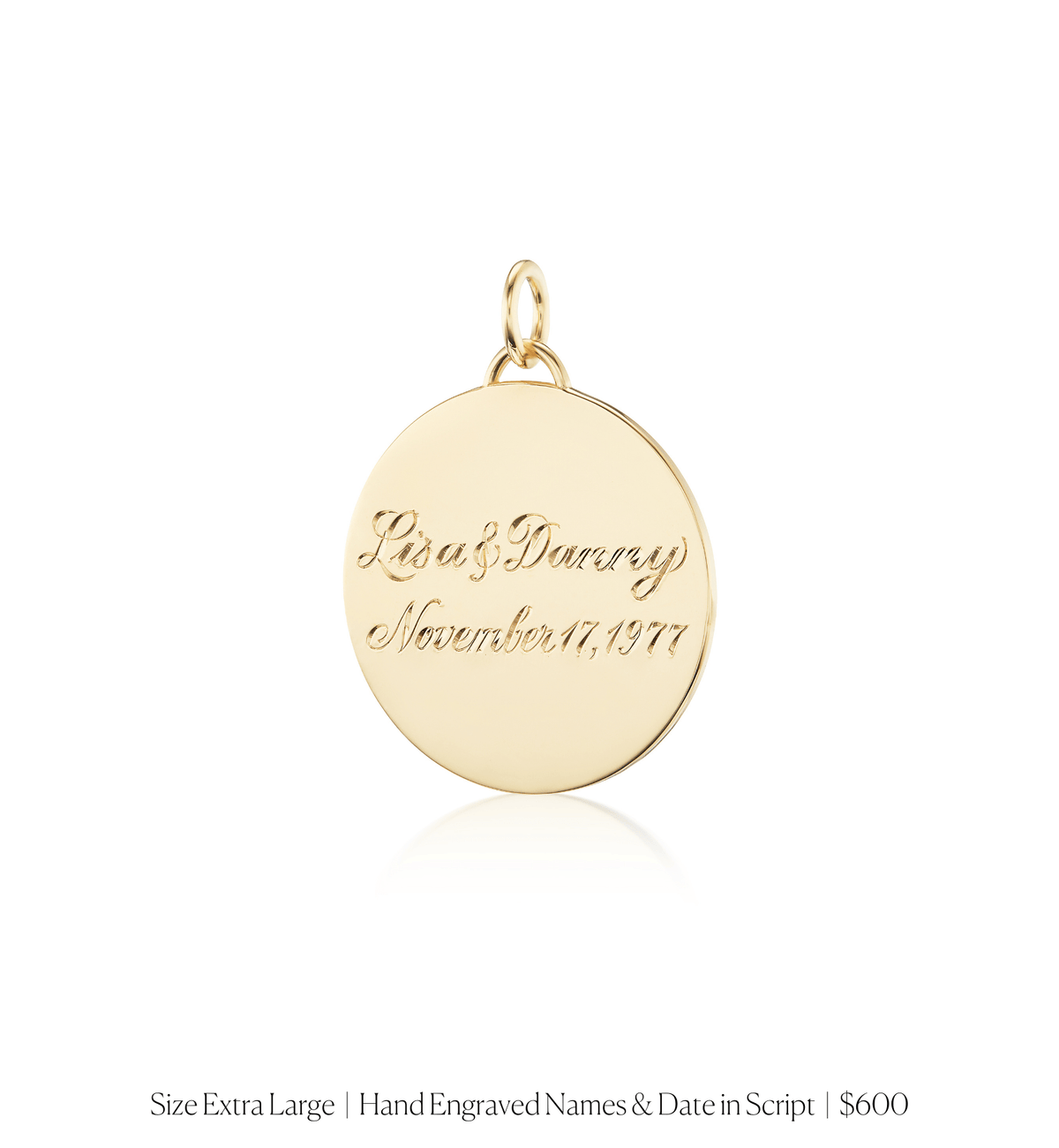 14k solid gold personalized Classic Circle Charm with custom hand engraving