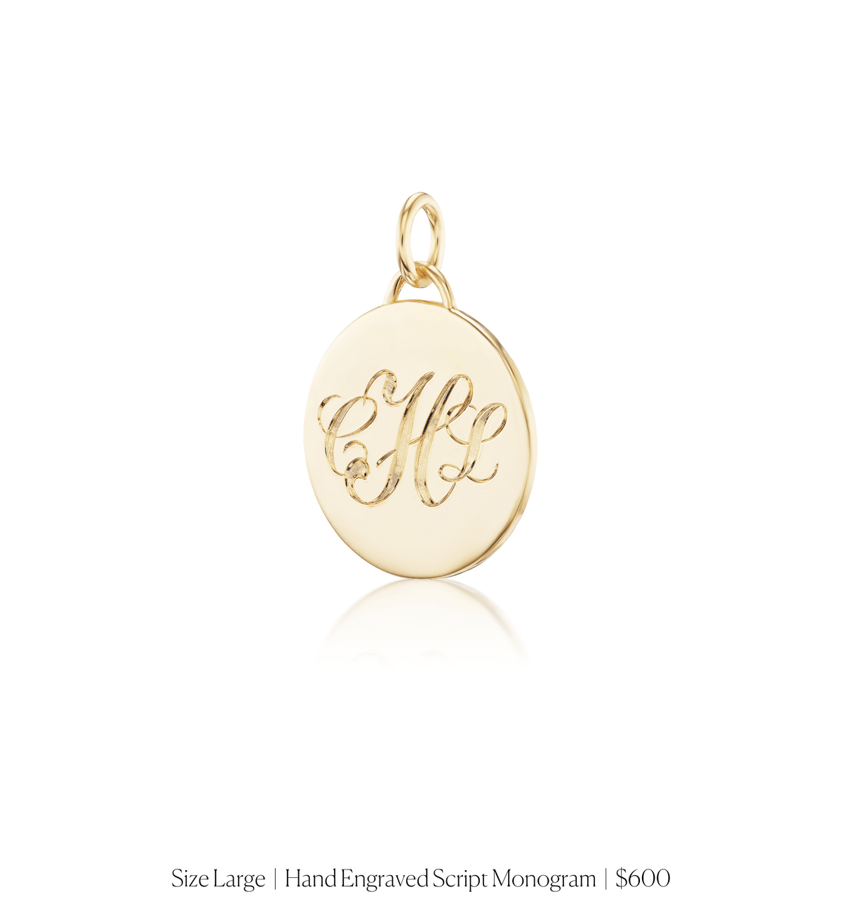 14k solid gold personalized Classic Circle Charm with custom hand engraving