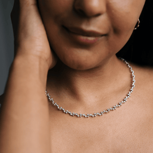 Vintage Diamond Tennis Necklace with Alternating Setting Styles