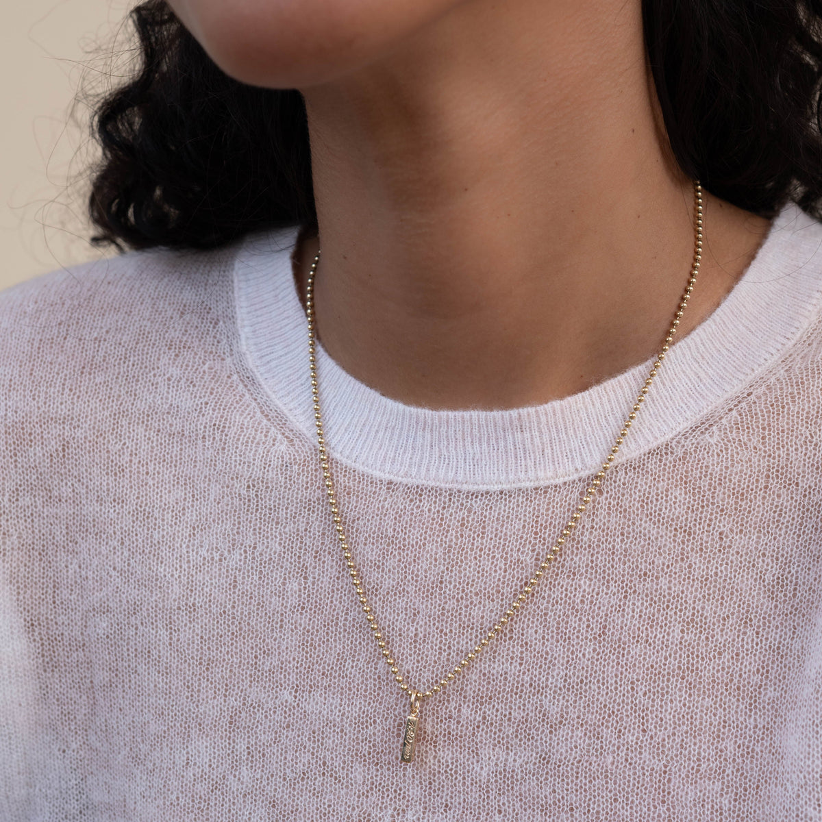 14k solid gold engravable Butter Charm with a smooth bar pendant