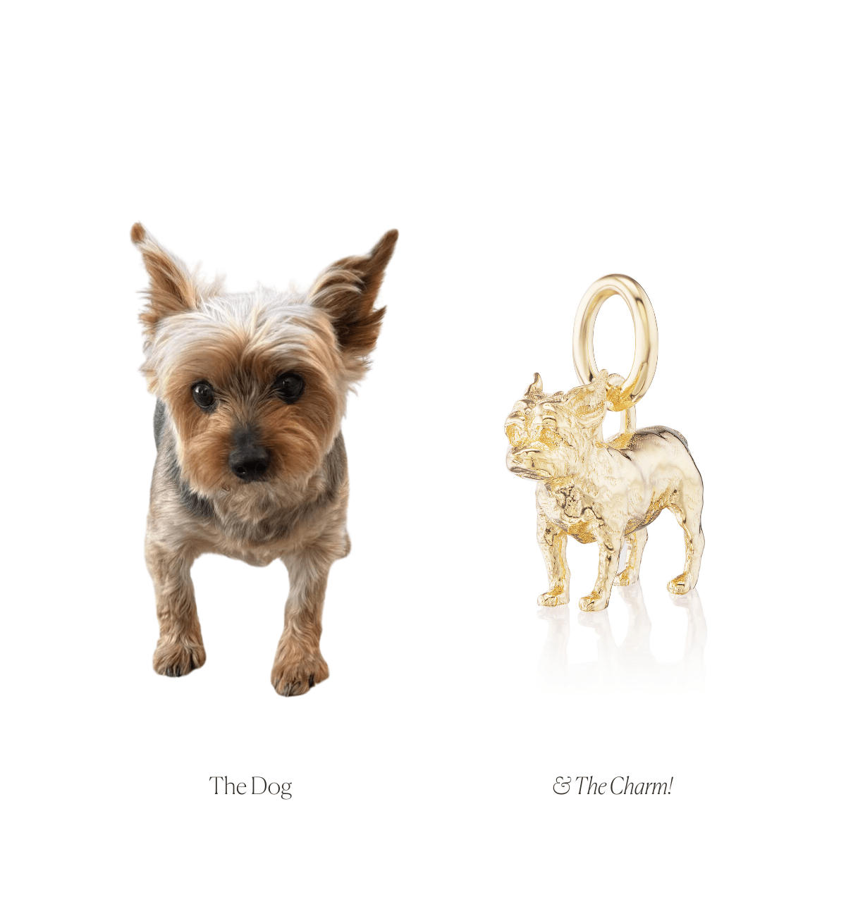 14k solid gold Custom Dog Charm as a custom hand-carved dog portrait