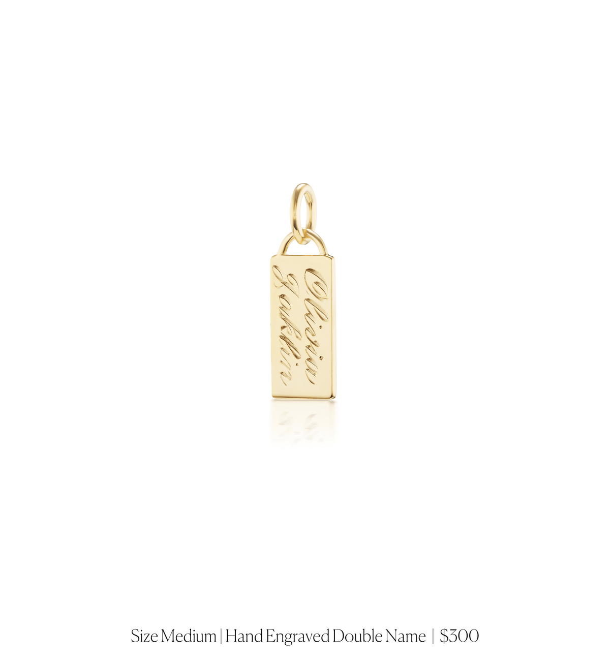 14k solid gold personalized Classic Rectangle Charm with custom hand engraving