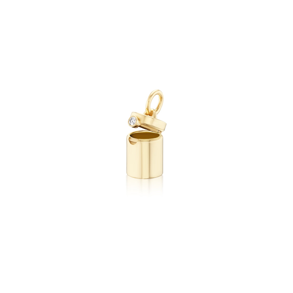 14k solid gold engravable Capsule Charm as an openable capsule locket