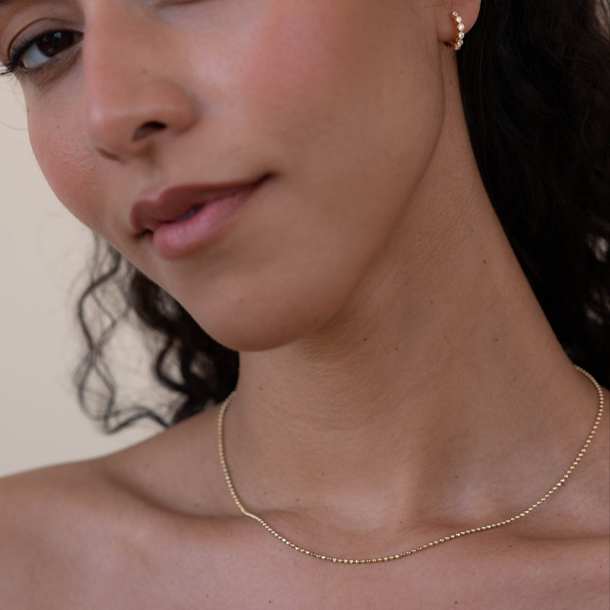 14k solid gold Caviar Necklace in a diamond-cut ball link