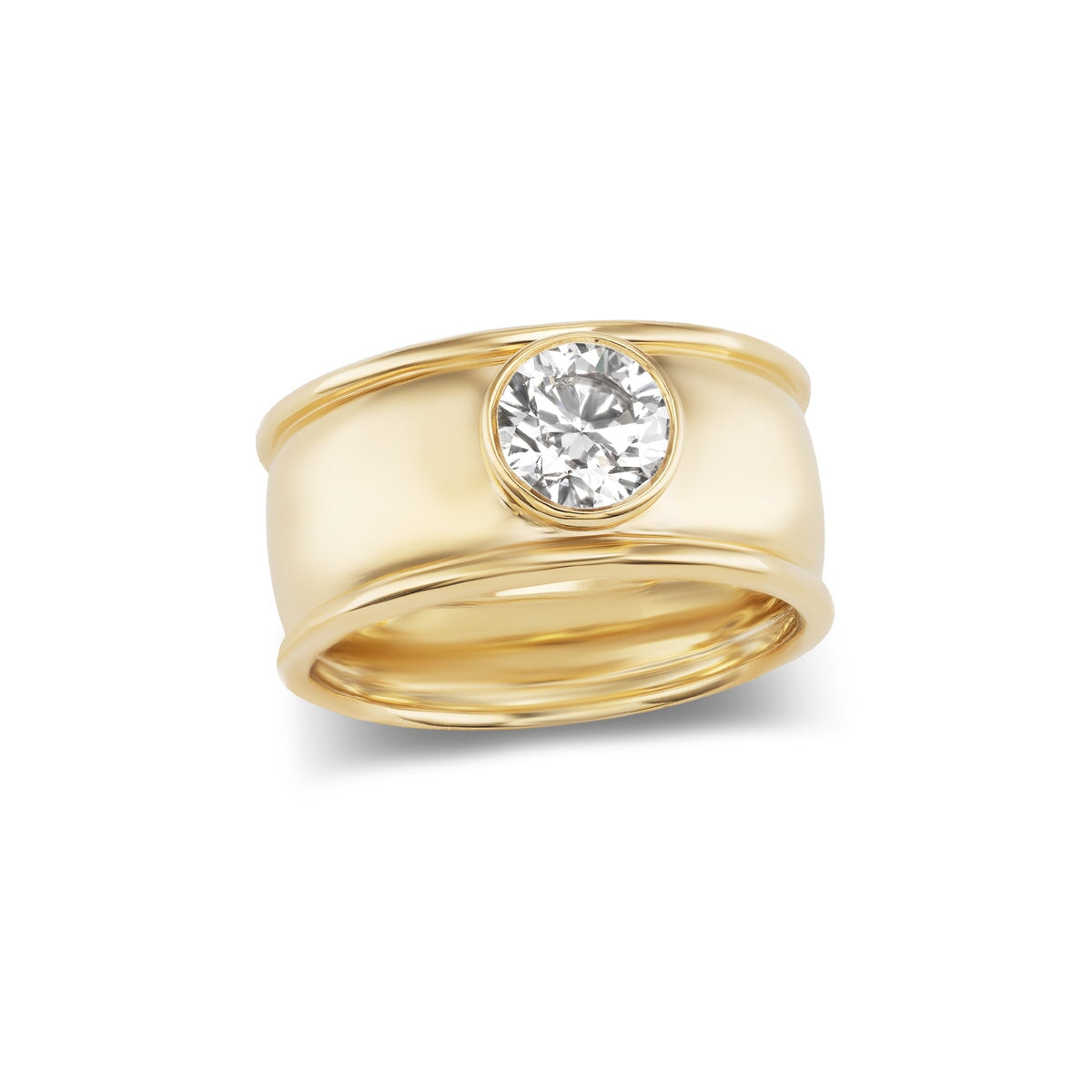 14k solid gold Commons engagement ring with a bezel-set diamond
