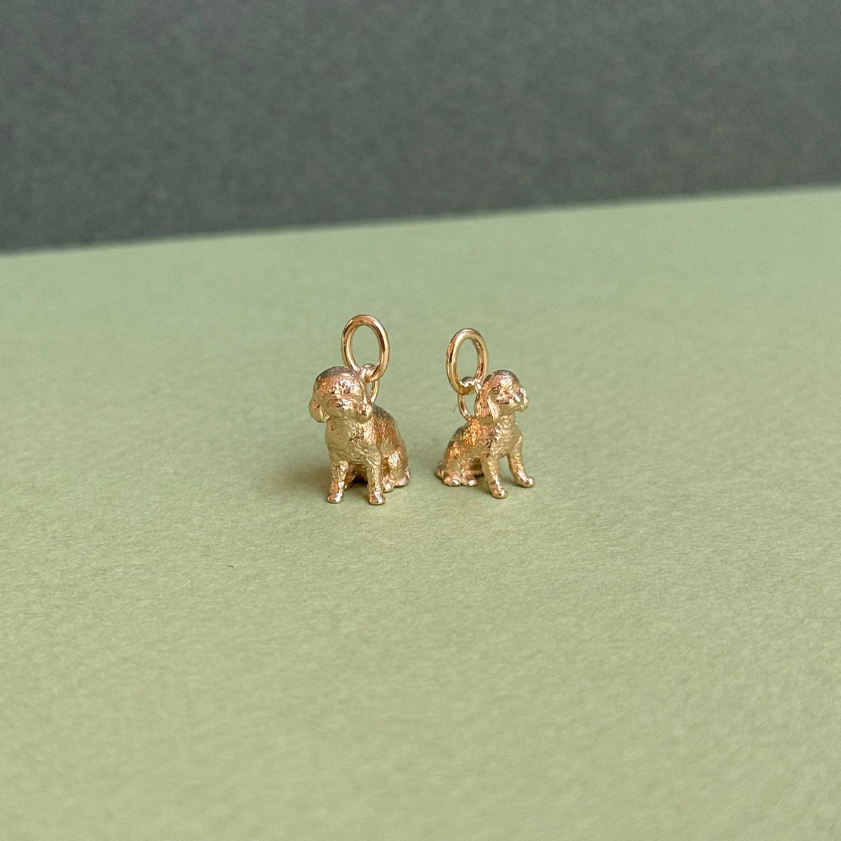 14k solid gold Custom Dog Charm as a custom hand-carved dog portrait