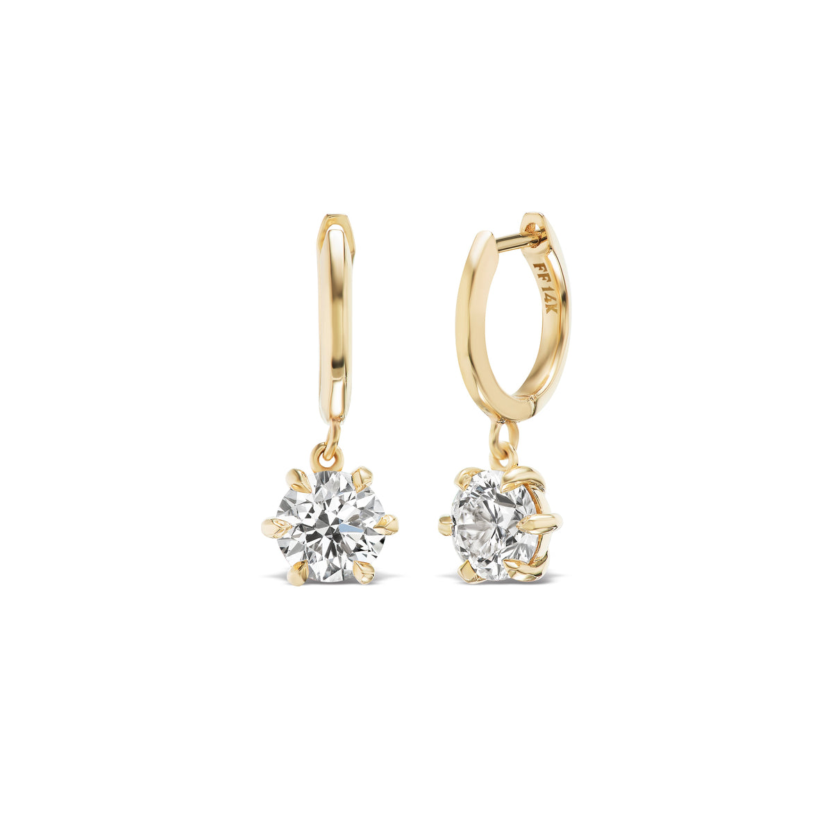 14k solid gold Diamond Daisy Huggies with bezel-set diamonds