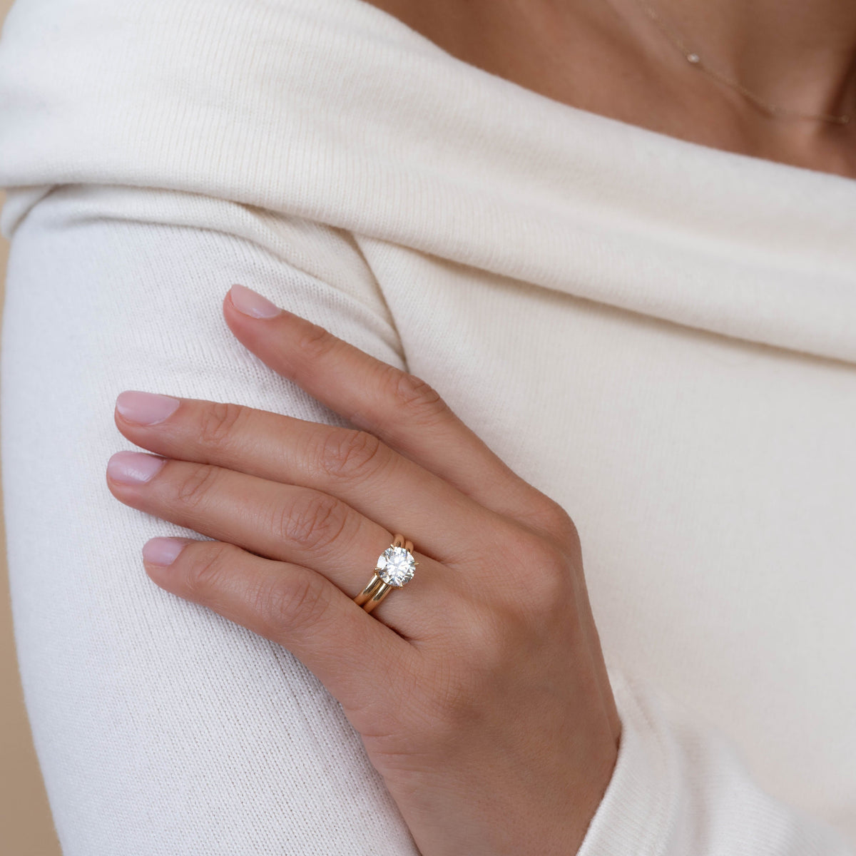 14k solid gold Duo engagement ring with two bezel-set diamonds