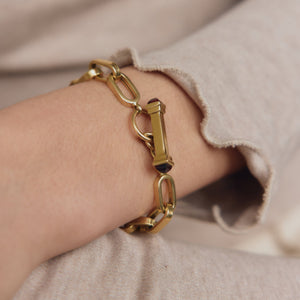 SOLD Vintage Flat Link Bracelet w/ Gold Toggle