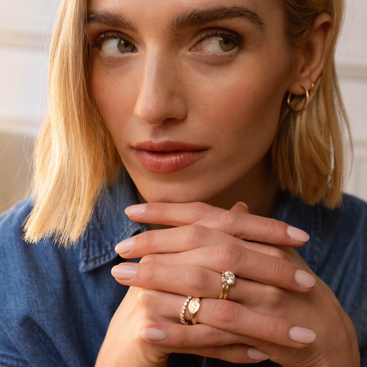 14k solid gold Duo engagement ring with two bezel-set diamonds