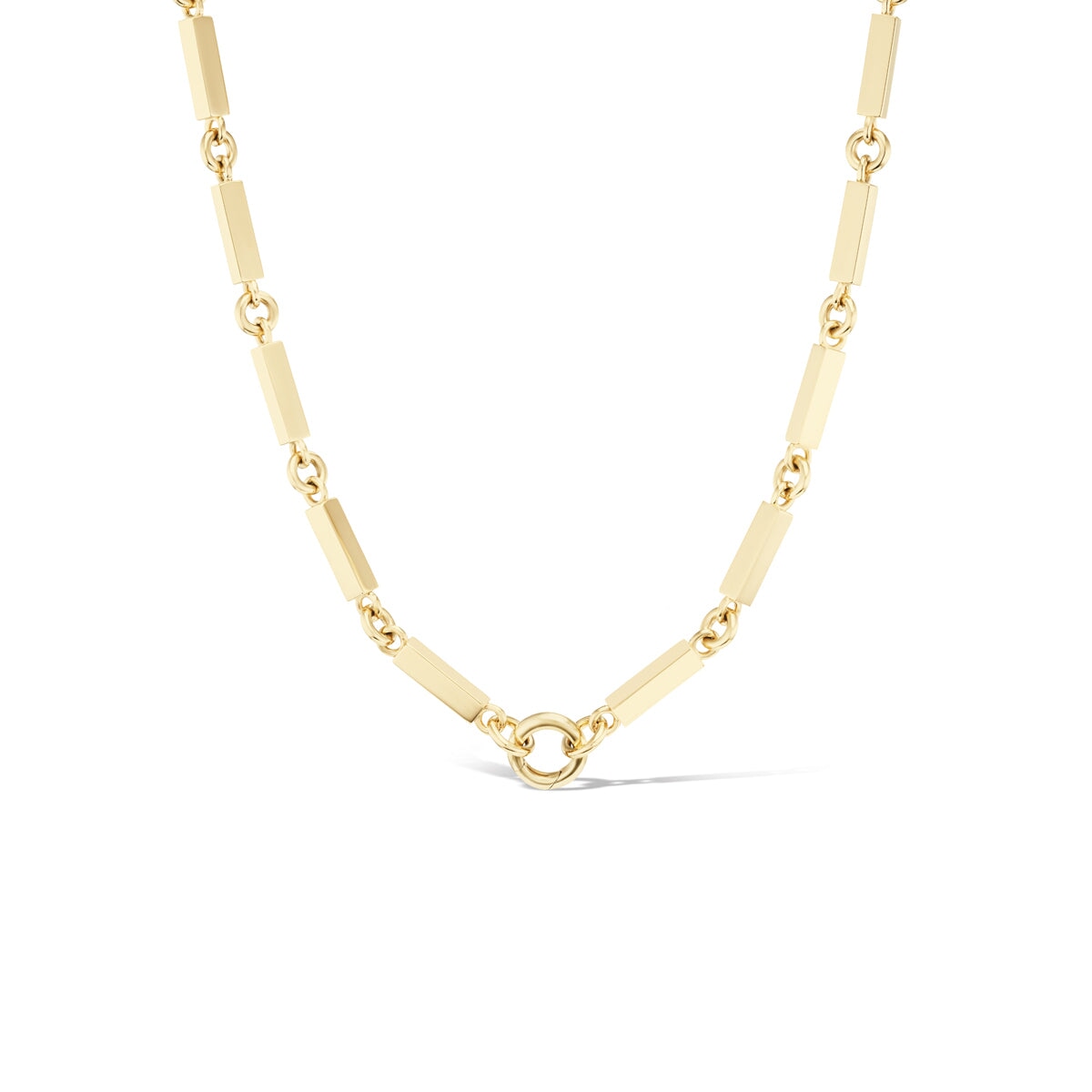 14k solid gold engravable Family Necklace as a bar-link chain