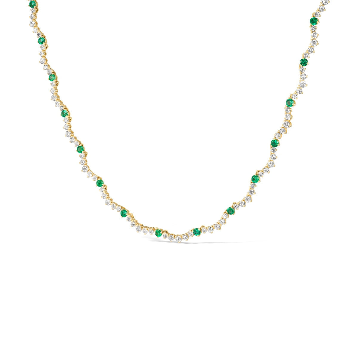 14k solid gold Scalloped Tennis Necklace in a scalloped diamond link