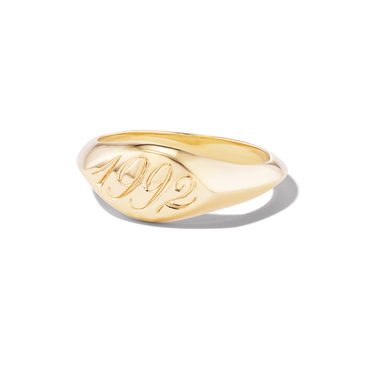 14k solid gold personalized Marquise Signet Ring with custom hand engraving