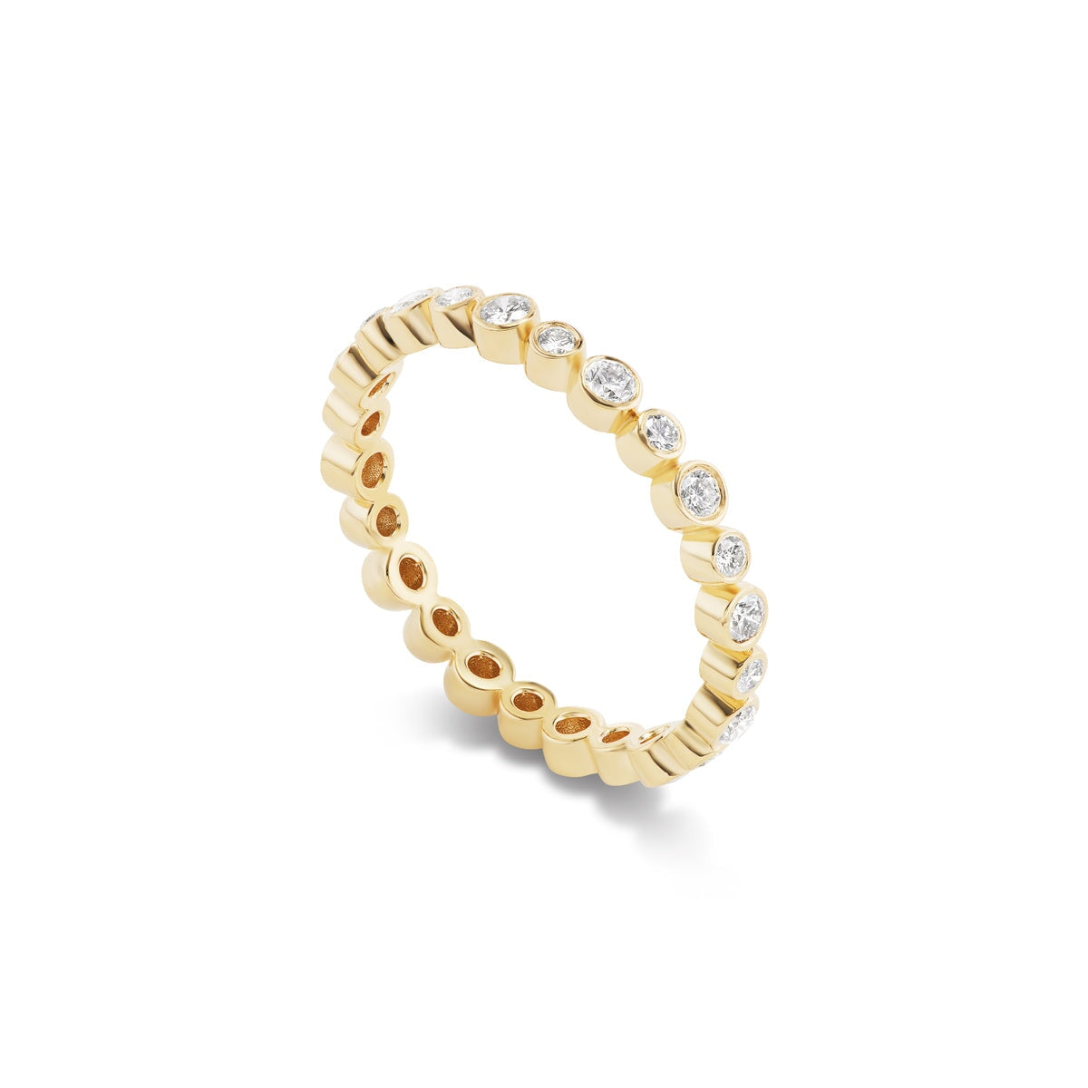 14k solid gold Pebble Ring with a bezel-set diamond