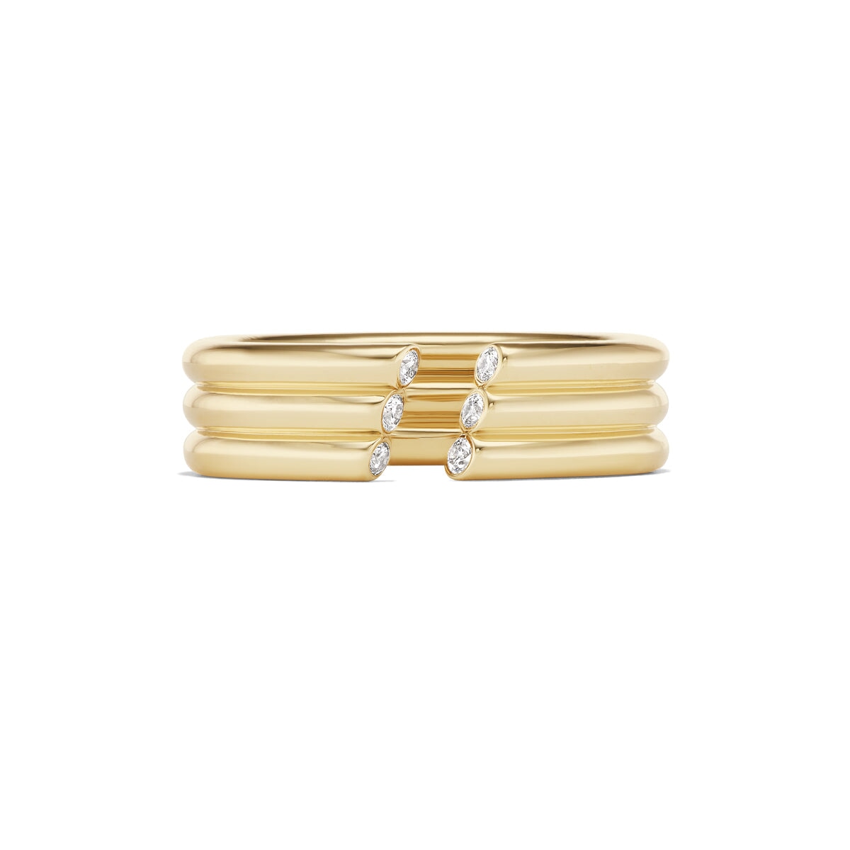 14k solid gold Triple Diamond Cuff Ring with diamonds along an open band