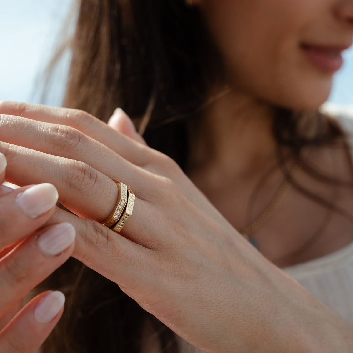 Family rings solid 14k yellow gold with personal hand engraving