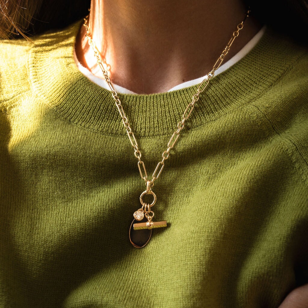 14k solid gold Trombone Chain in an elongated link