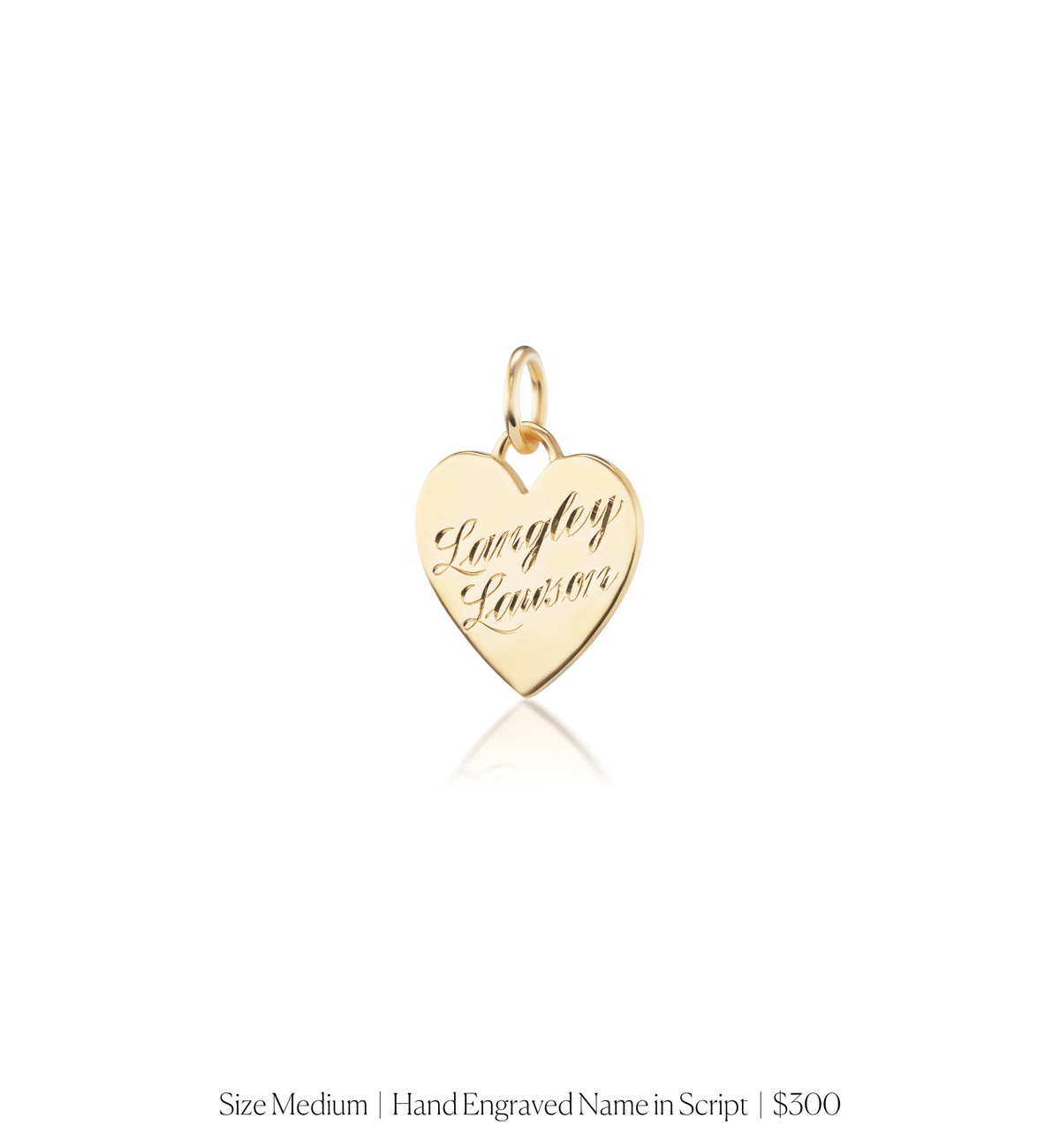 14k solid gold personalized Classic Heart Charm with custom hand engraving