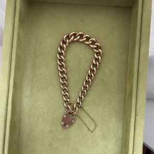 SOLD Vintage Drop 07 — Vintage 9k English Heart Lock Bracelet w/ Safety Chain