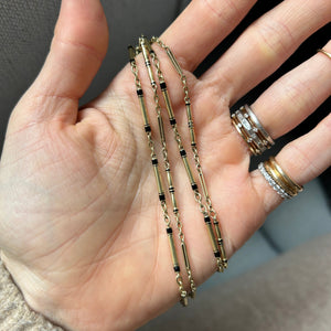 SOLD Vintage Gold & Black Enamel Watch Fob Chain Necklace