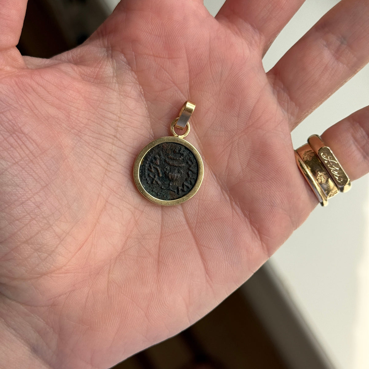 Vintage Coin Charm with Gold Bezel