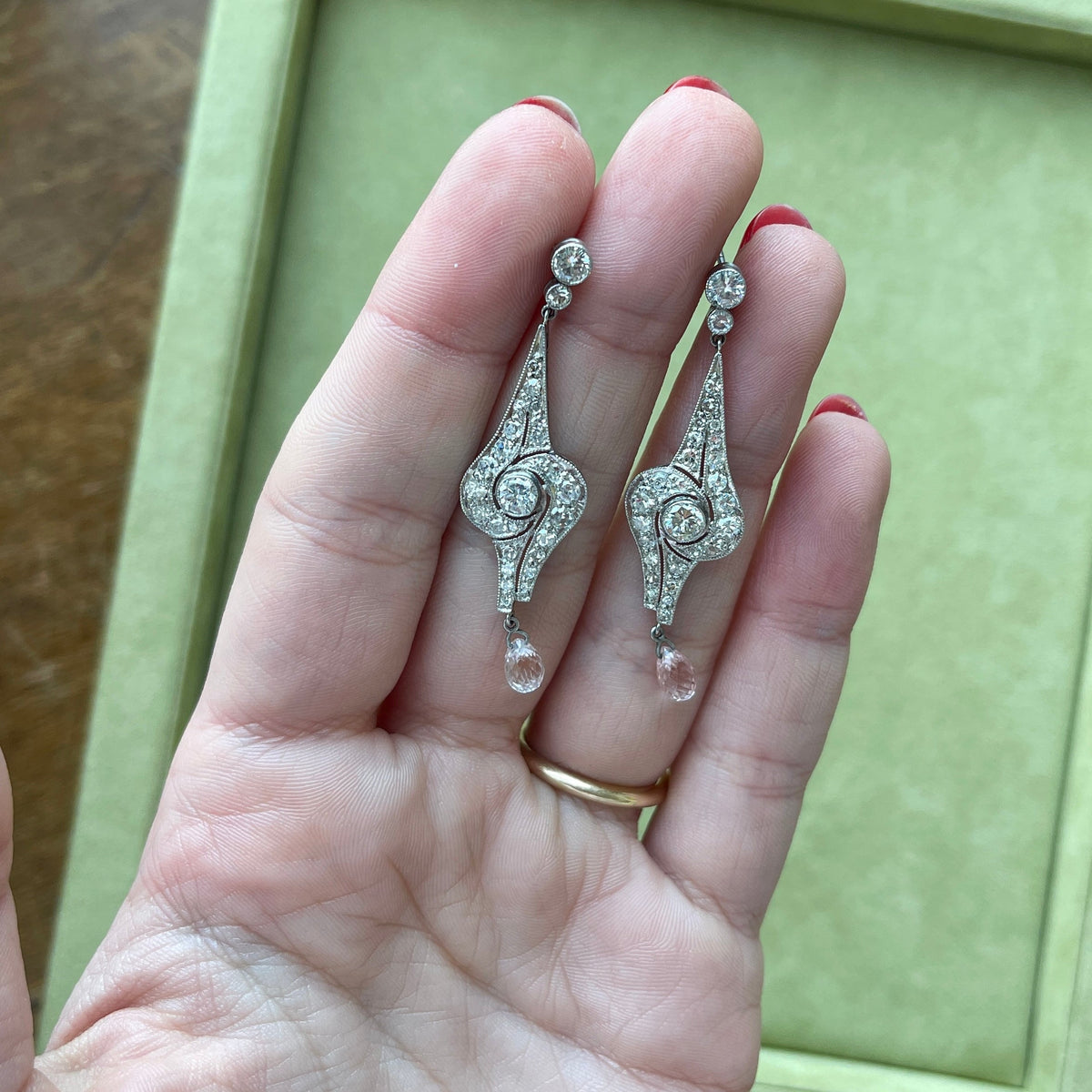 Vintage Drop Earrings with Pink Sapphires