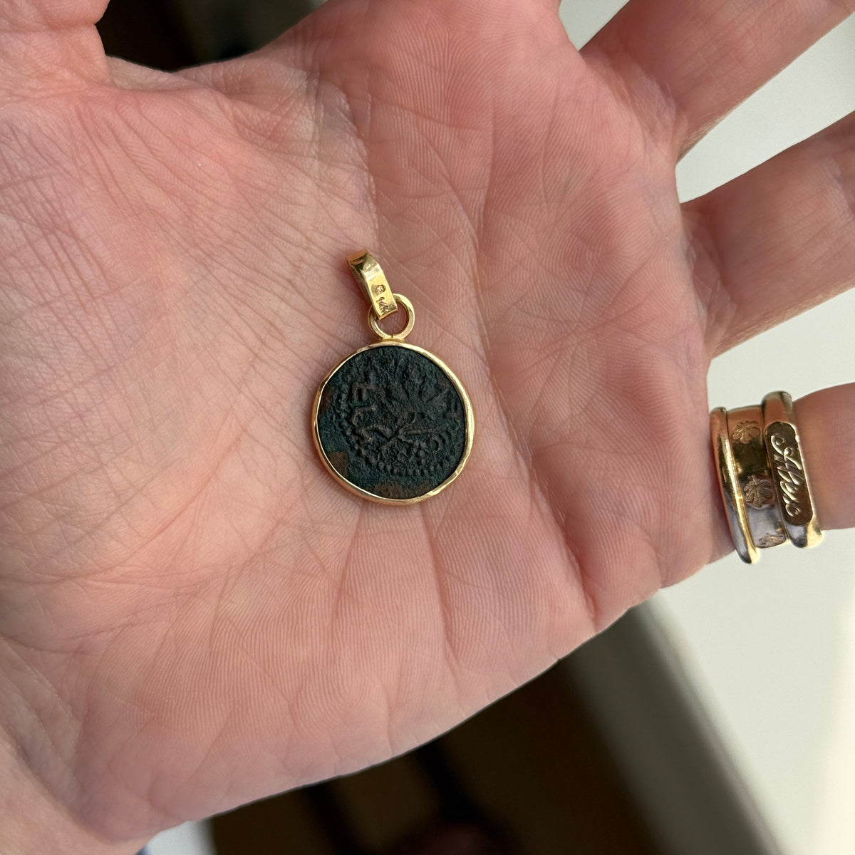 Vintage Coin Charm with Gold Bezel