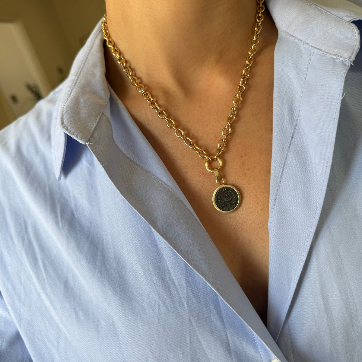 Vintage Coin Charm with Gold Bezel