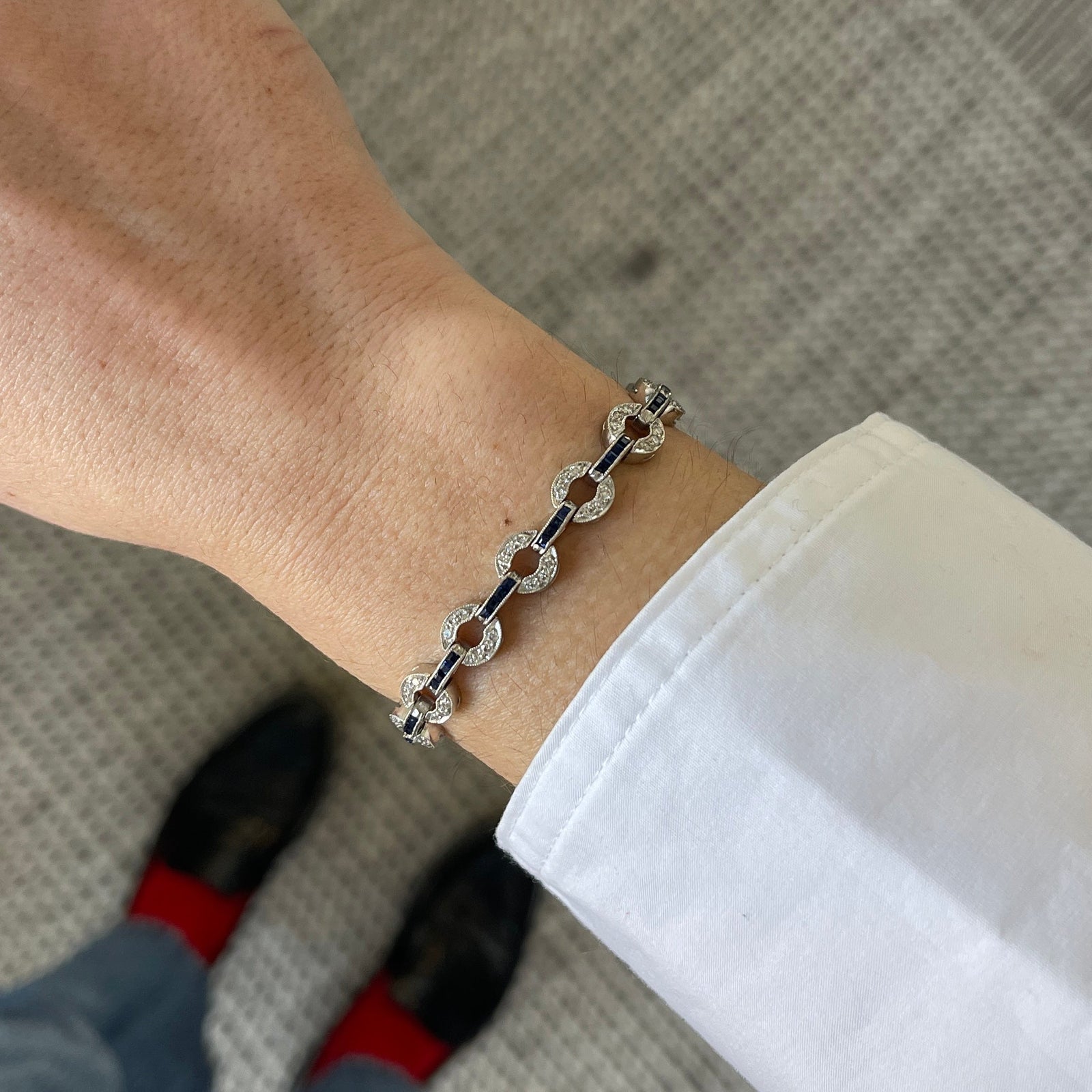 Vintage Diamond & Sapphire Circle Links Bracelet