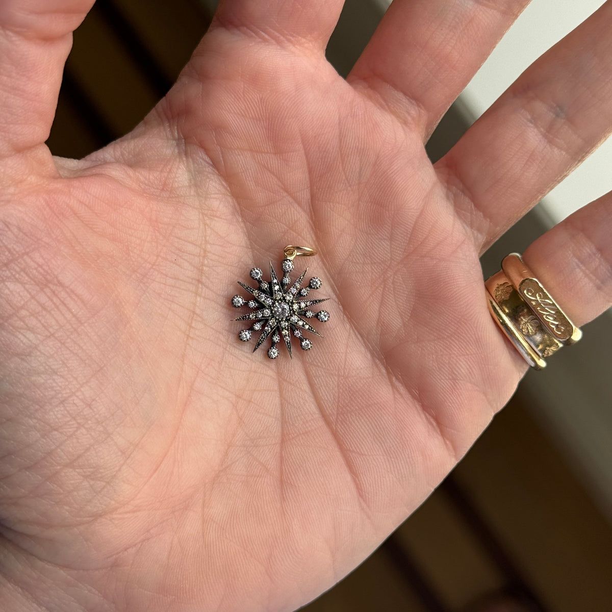 Vintage Oxidized Diamond Starburst Charm