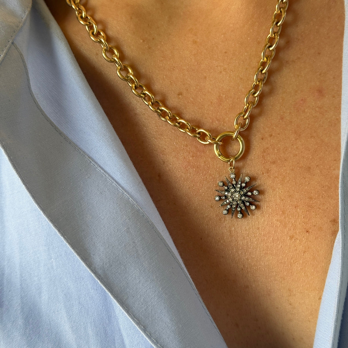 Vintage Oxidized Diamond Starburst Charm