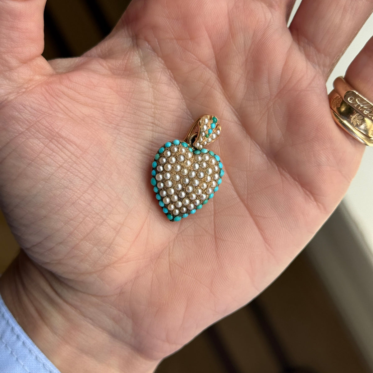 Vintage Turquoise and Pearl Heart Charm