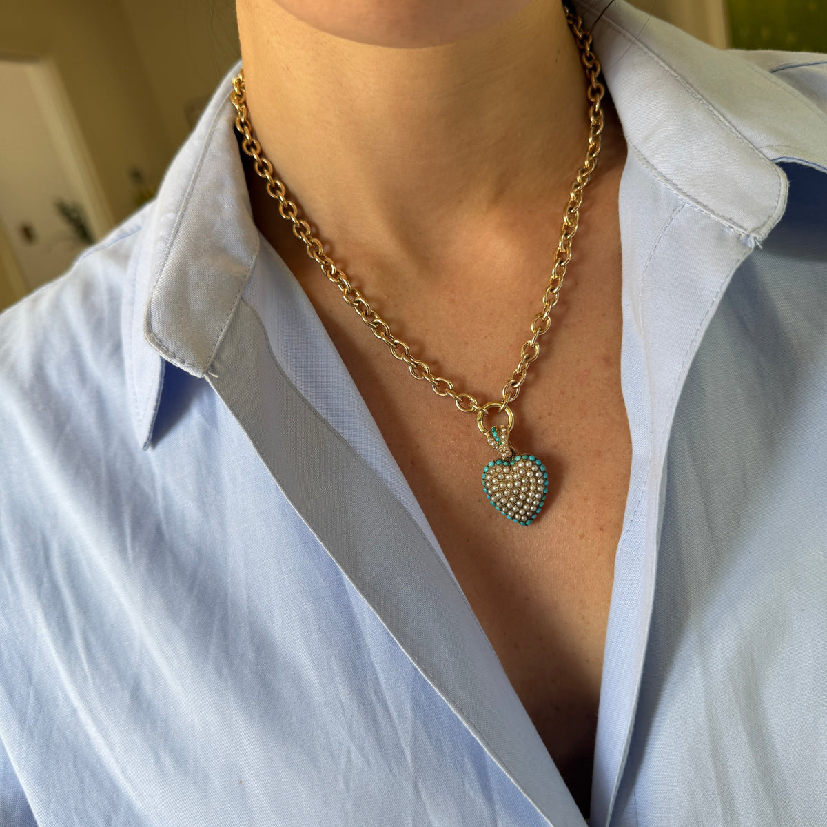 Vintage Turquoise and Pearl Heart Charm