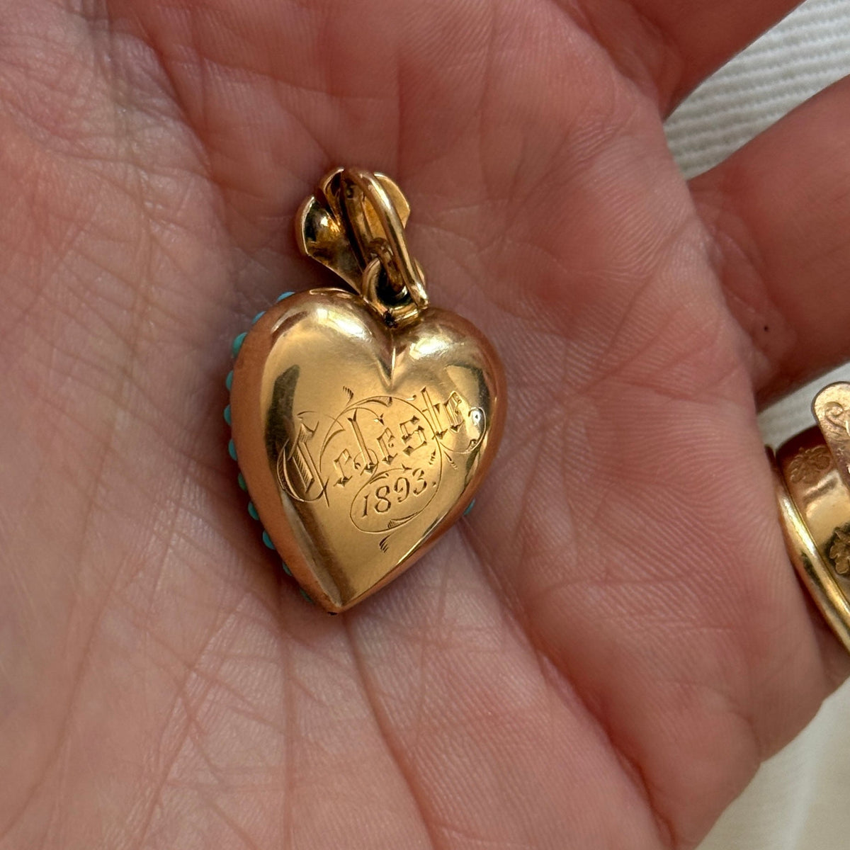 Vintage Turquoise and Pearl Heart Charm