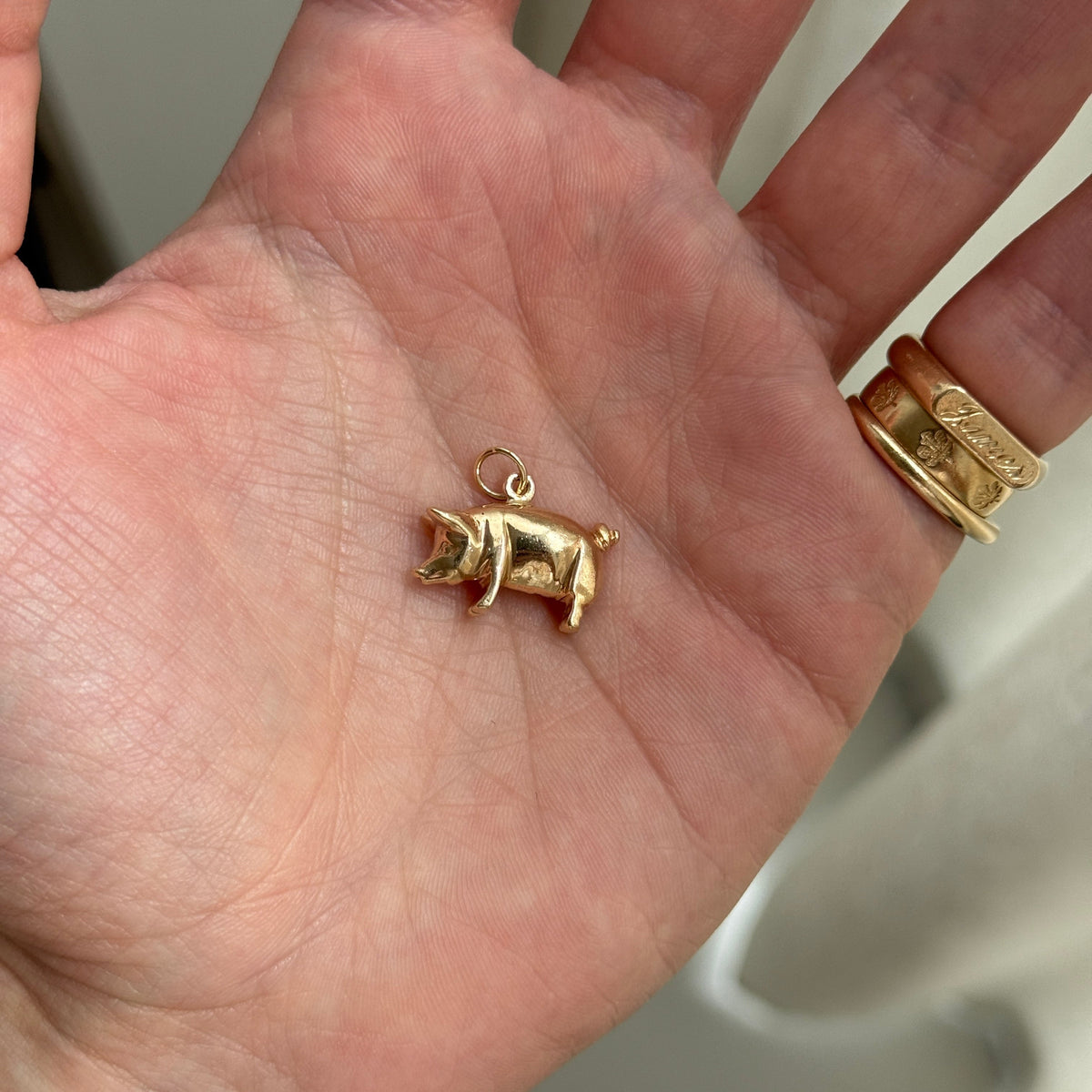 Vintage 3D Pig Charm