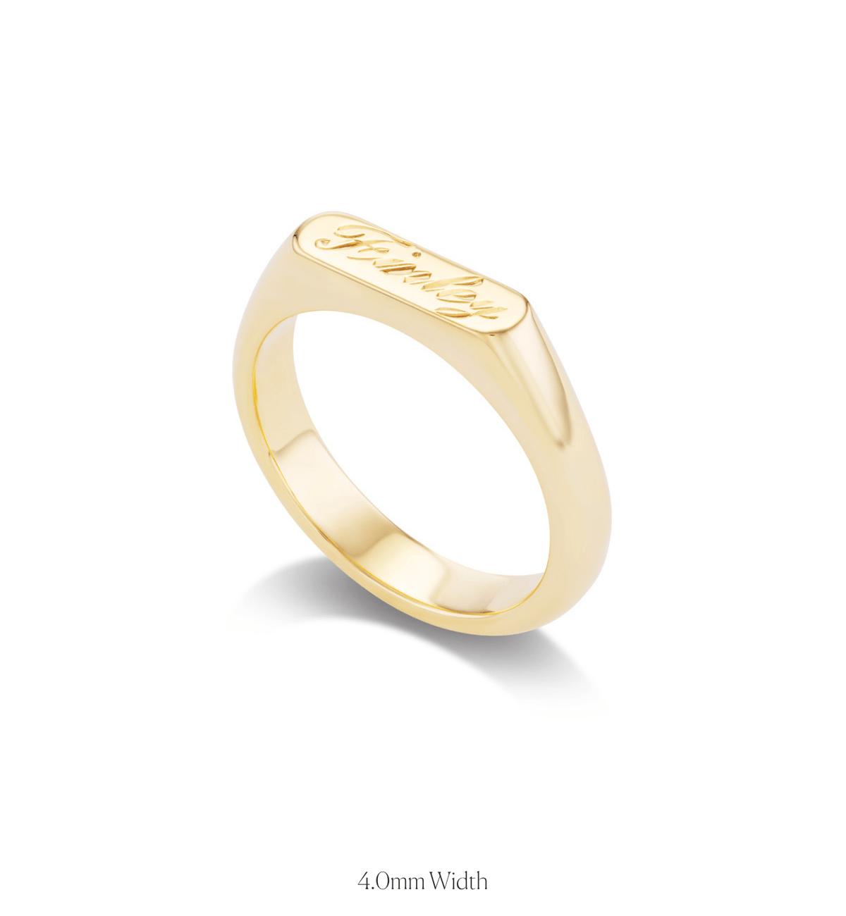 14k solid yellow gold personalized Kismet Signet Ring with custom hand engraving, in 2.5mm