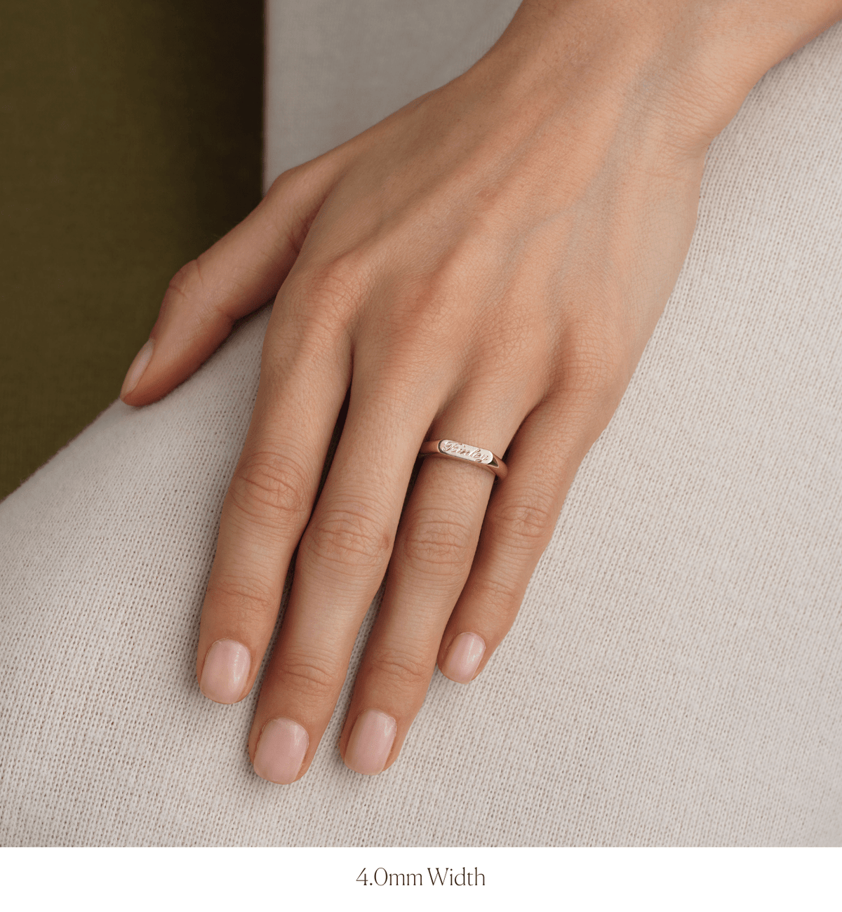 14k solid yellow gold personalized Kismet Signet Ring with custom hand engraving, in 2.5mm