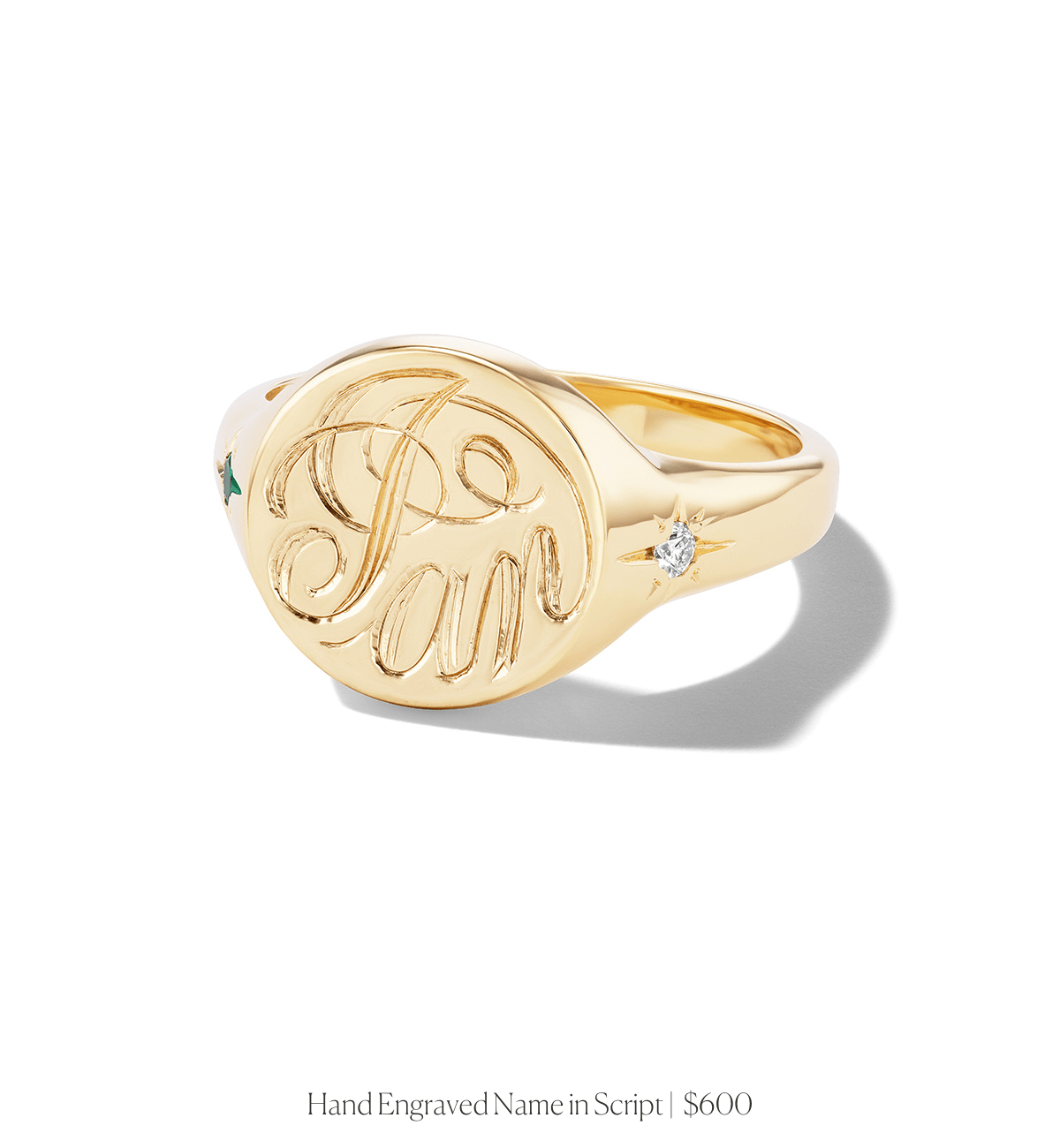 14k solid gold personalized Round Signet Ring with custom hand engraving