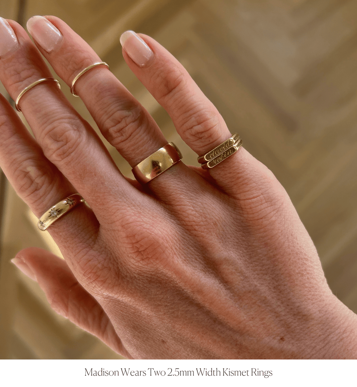 14k solid yellow gold personalized Kismet Signet Ring with custom hand engraving, in 2.5mm