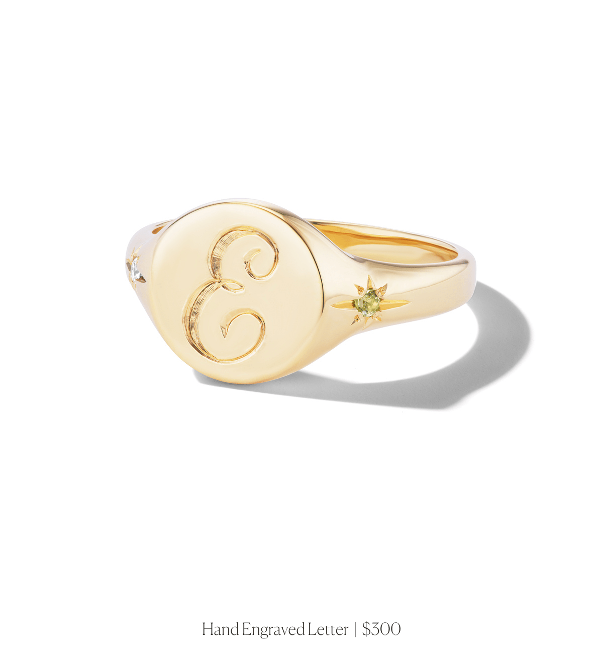 14k solid gold personalized Round Signet Ring with custom hand engraving