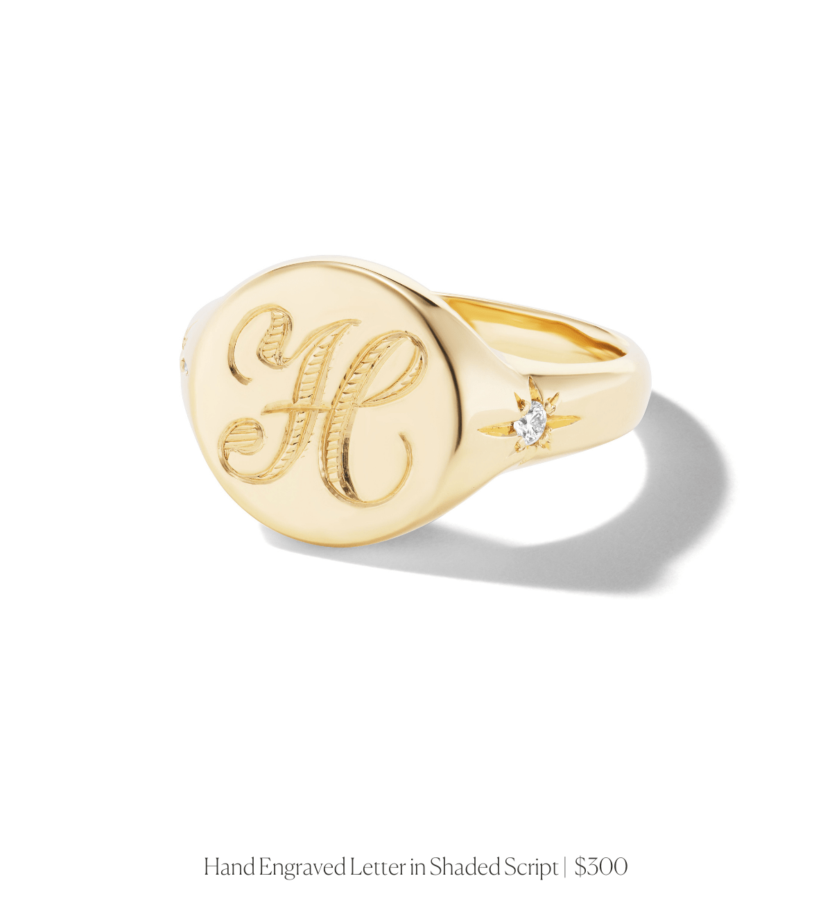 14k solid gold personalized Round Signet Ring with custom hand engraving