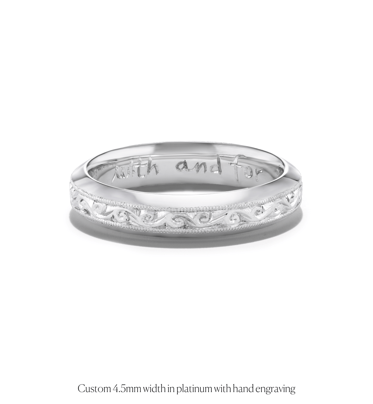 14k solid gold personalized Signature Band ring with custom hand engraving, in 2.5mm