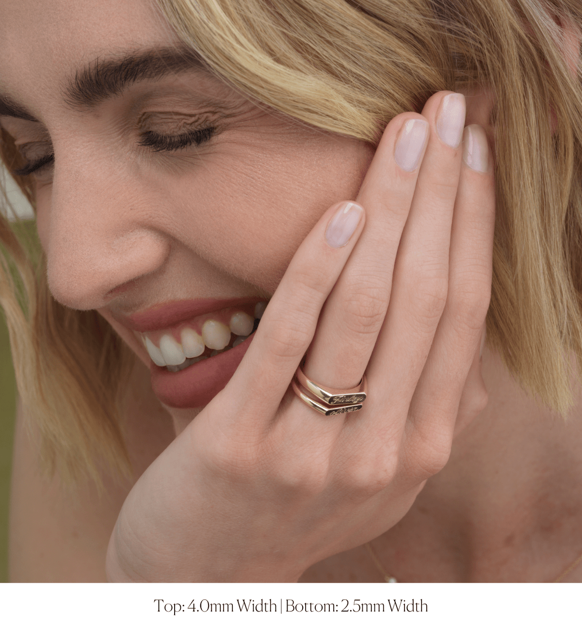14k solid yellow gold personalized Kismet Signet Ring with custom hand engraving, in 2.5mm