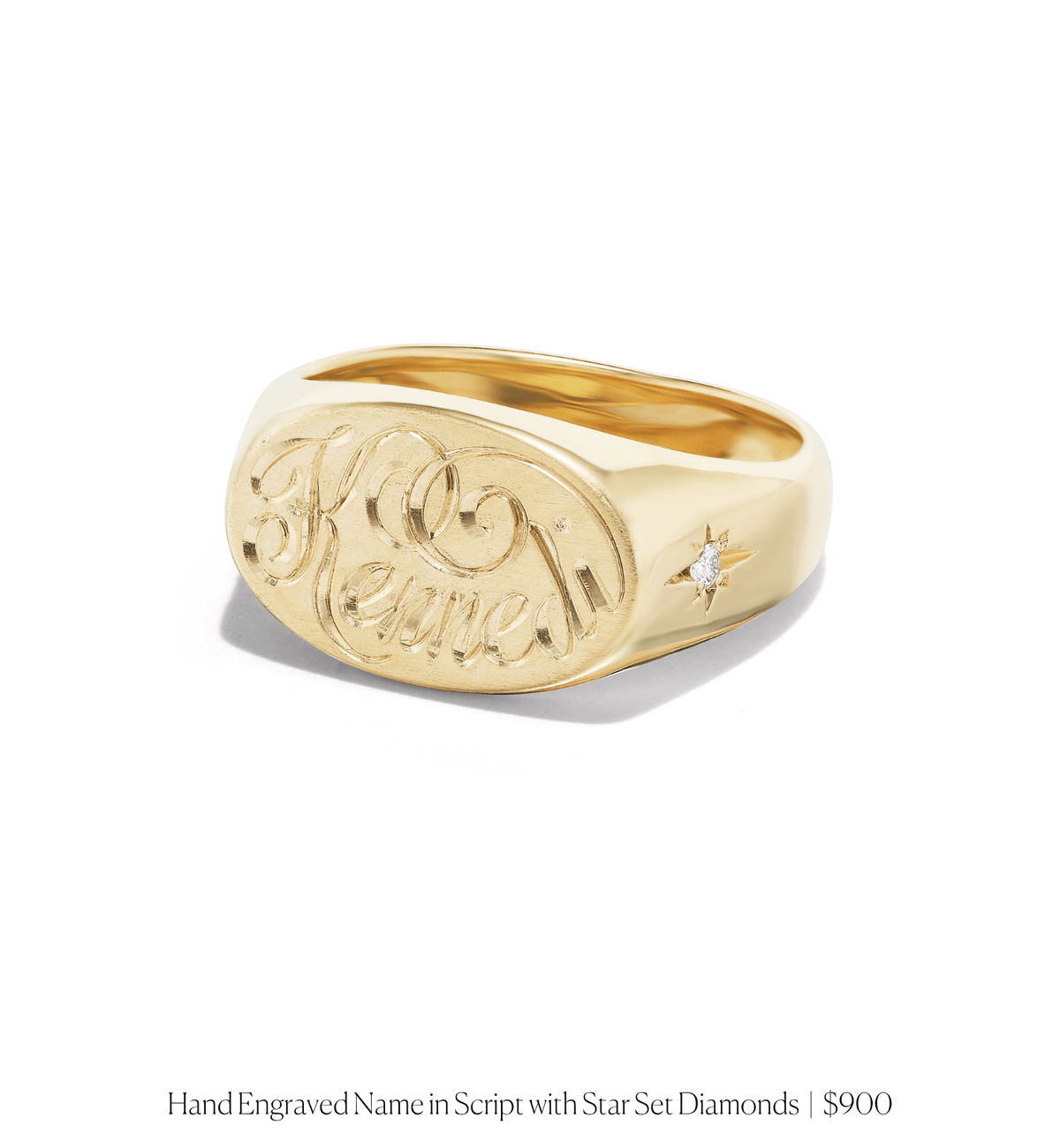 14k solid yellow gold personalized Oval Signet Ring with custom hand engraving