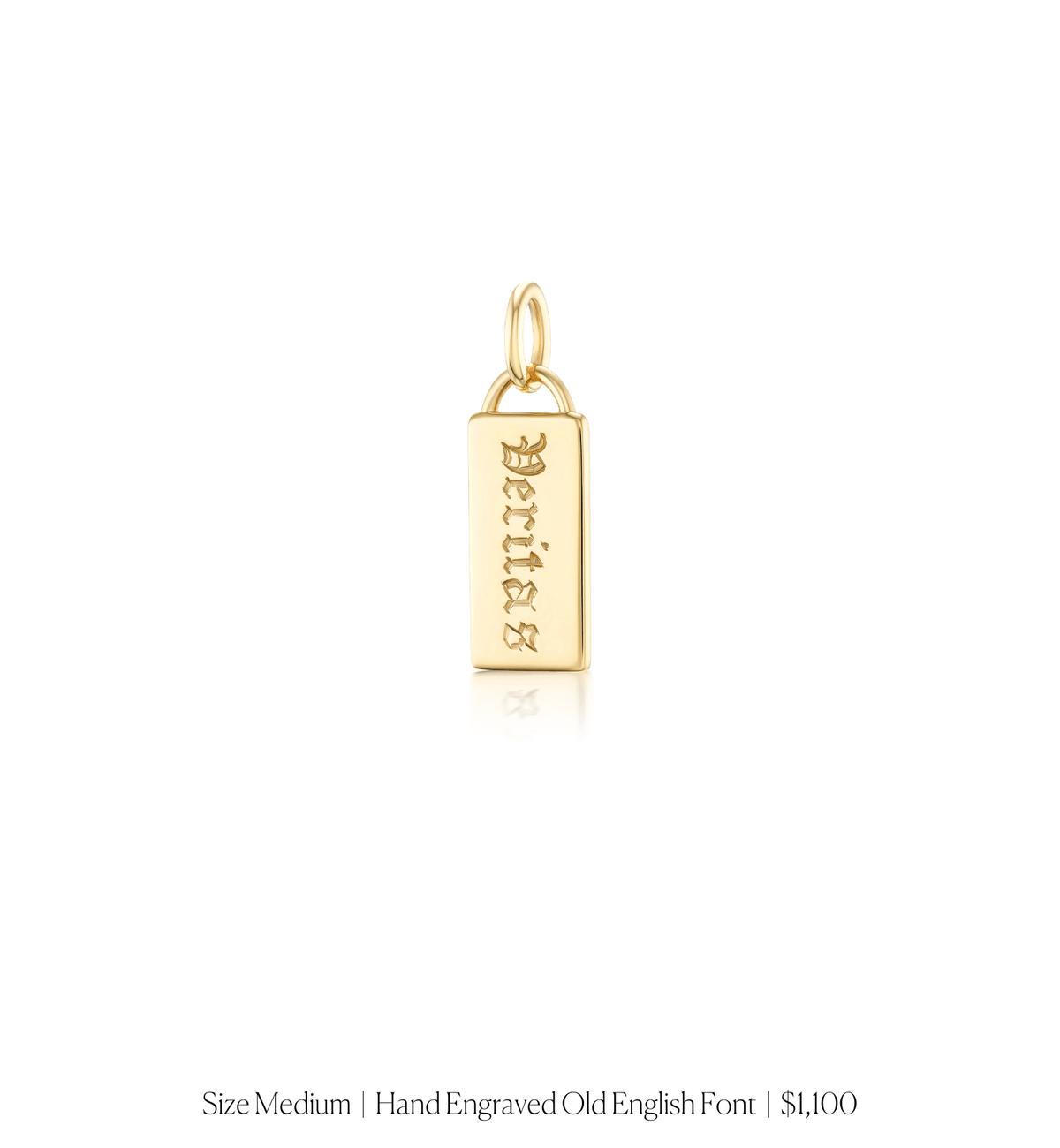 14k solid gold personalized Classic Rectangle Charm with custom hand engraving