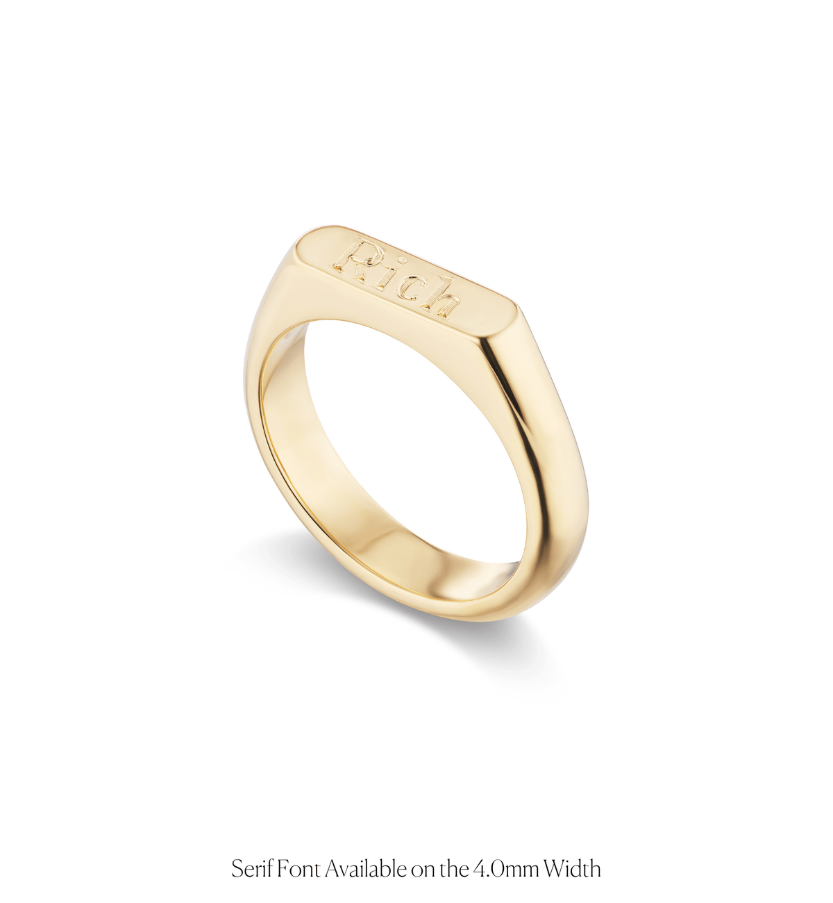 14k solid yellow gold personalized Kismet Signet Ring with custom hand engraving, in 2.5mm